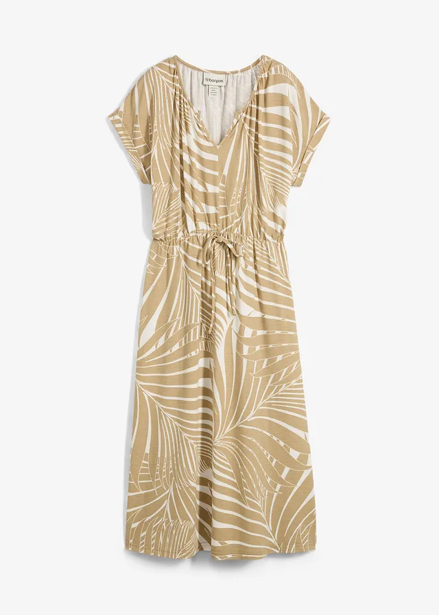 Robe en jersey fluide • blanc cassé/beige foncé • Boutique bonprix