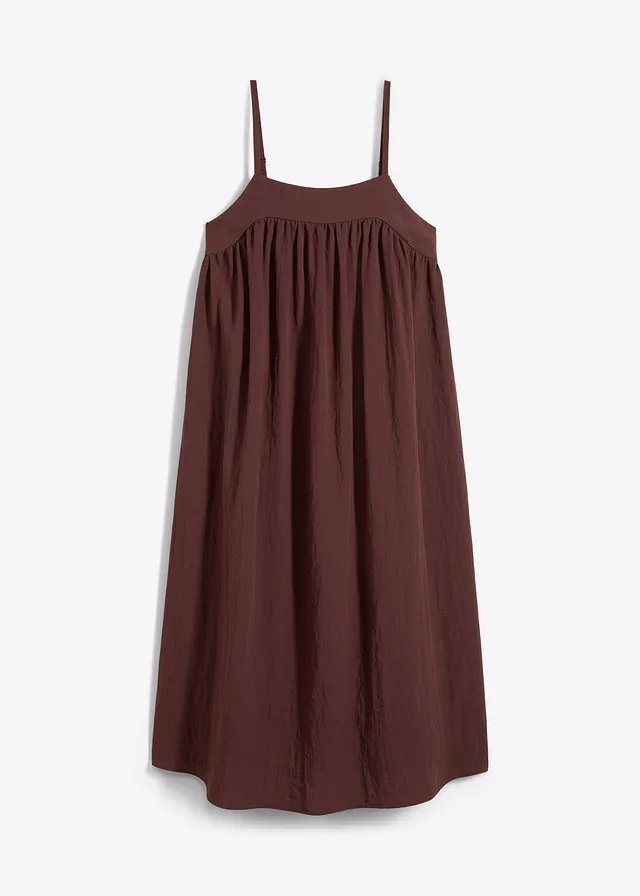 Robe à fines bretelles en viscose mélangée, Couleur: marron