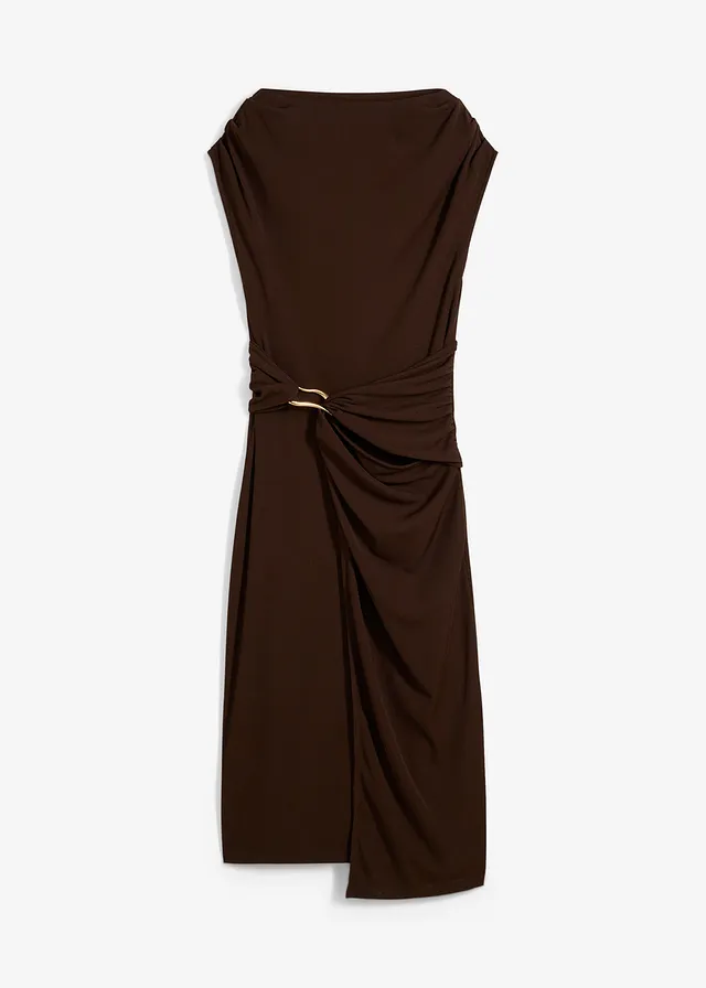 Gedrapeerde midi jurk in een geribde look