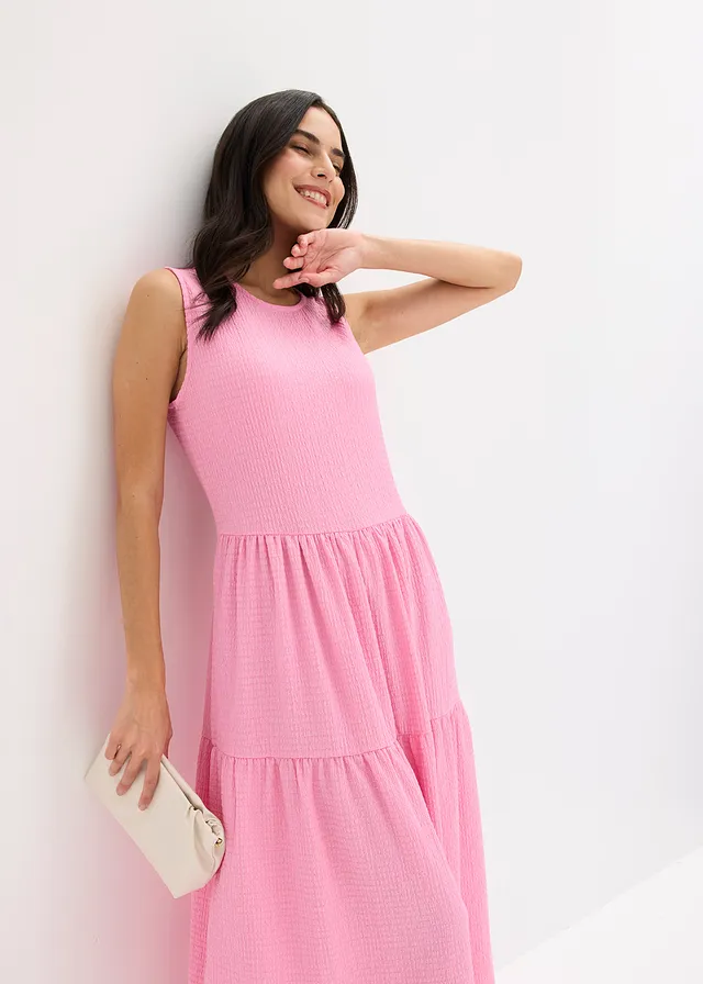 Robe midi en jersey texturé avec découpe dos • rose • product-page.page-title-suffix