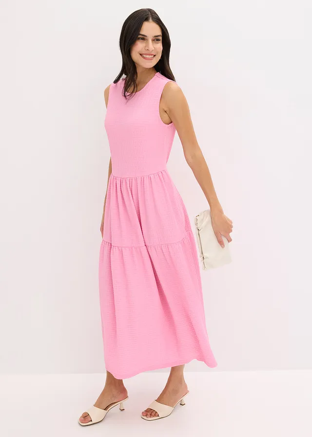Robe midi en jersey texturé avec découpe dos, Couleur: rose