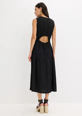 Midi-jurk van gestructureerde jersey met uitgesneden rug, Kleur: zwart