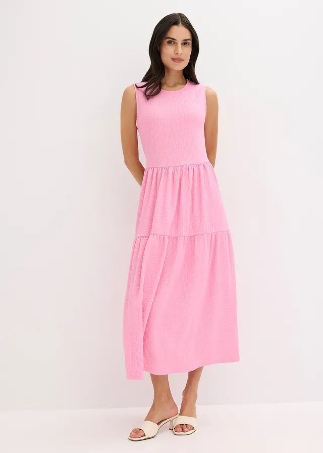 Robe midi en jersey texturé avec découpe dos, Couleur: rose