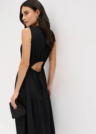Midi šaty ze strukturovaného žerzeje, s výstřihem na zádech • černá • bonprix obchod