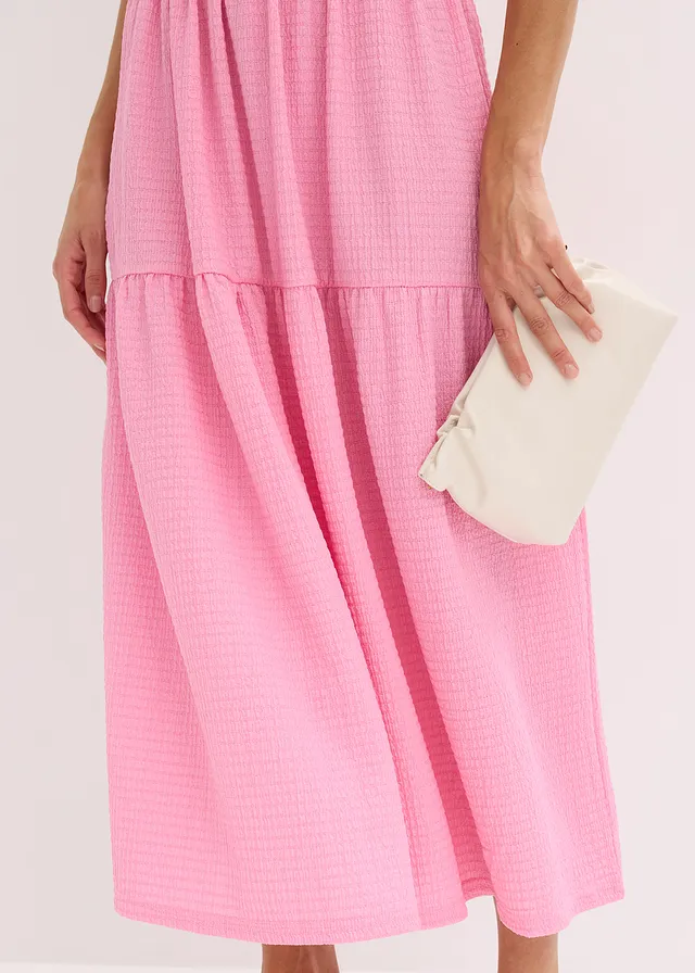 Midi-jurk van gestructureerde jersey met uitgesneden rug • roze • product-page.page-title-suffix