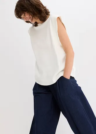 Oversize top se žebrovanou vsadkou na rukávu • přírodní bílá • bonprix obchod