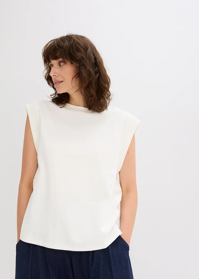 Top oversize avec mancherons en bord-côte, Couleur: 