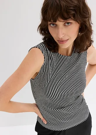 Tričko s nařasením • černo-přírodní bílá • bonprix obchod