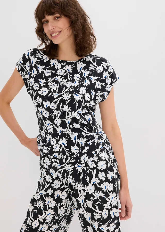 T-shirt avec effet noué • noir-blanc floral • product-page.page-title-suffix