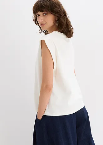 Top met ripstop inzetstuk, Kleur: wolwit