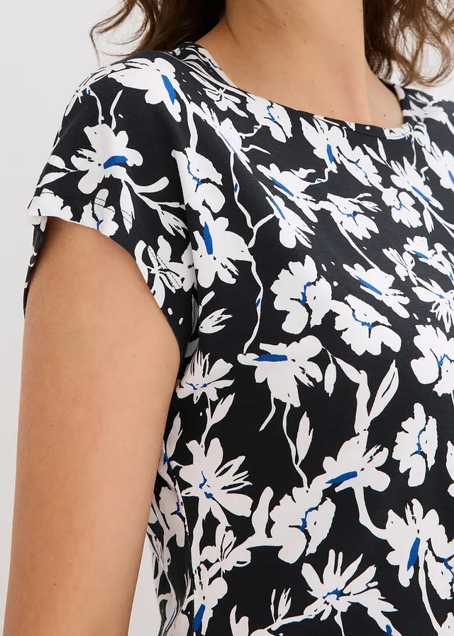 T-shirt avec effet noué • noir-blanc floral • product-page.page-title-suffix