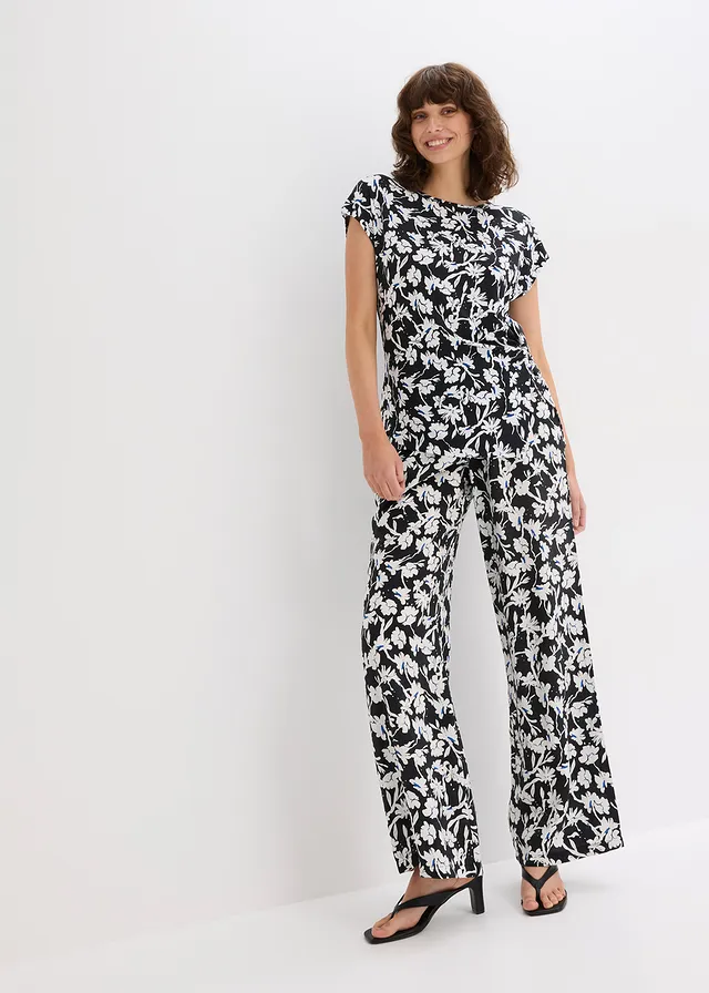 Shirt met knoopdetail, Kleur: zwart/wit