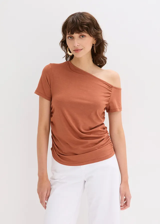 Asymmetrisch shirt, Kleur: cognac