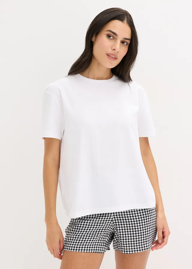 Pyjashort avec short tissé, Couleur: blanc carreaux