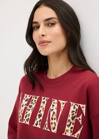 Cropped T-shirt van biologisch katoen • pruimrood luipaardprint • bonprix online shop