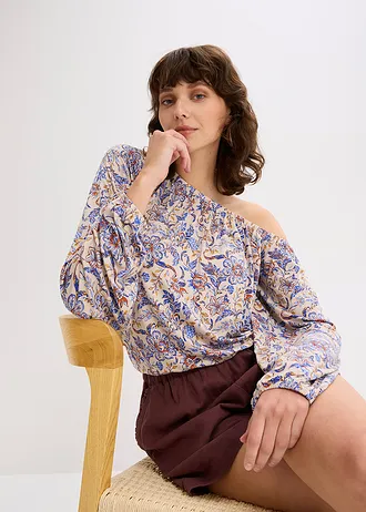 Tričko na jedno rameno • světle písková s květy • bonprix obchod