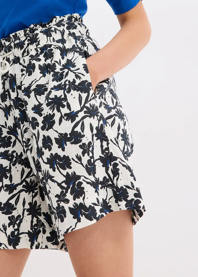 Short en lin majoritaire • écru/noir/bleu gentiane floral • product-page.page-title-suffix