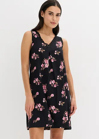 Krátká noční košile z měkké viskózové směsi • černá s květy • bonprix obchod