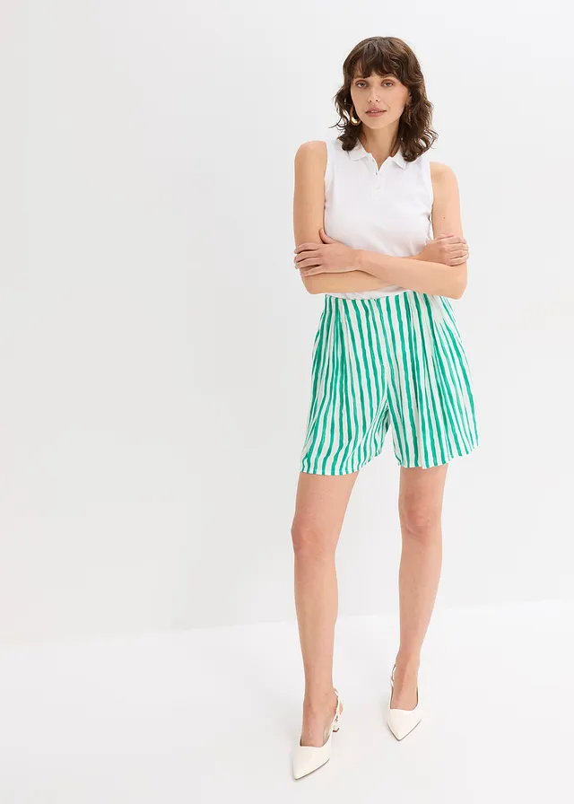Bermuda, Couleur: blanc/vert jade rayé