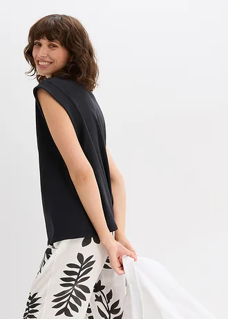 Top oversize avec mancherons en bord-côte • noir • Boutique bonprix