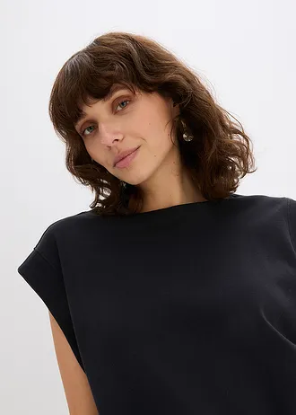 Top oversize avec mancherons en bord-côte • noir • Boutique bonprix