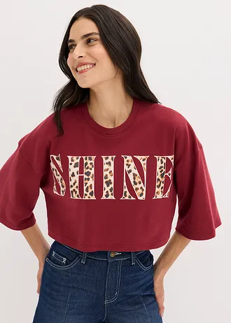 T-shirt court 100% coton, Couleur: prune léopard