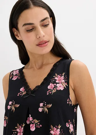 Krátká noční košile z měkké viskózové směsi • černá s květy • bonprix obchod