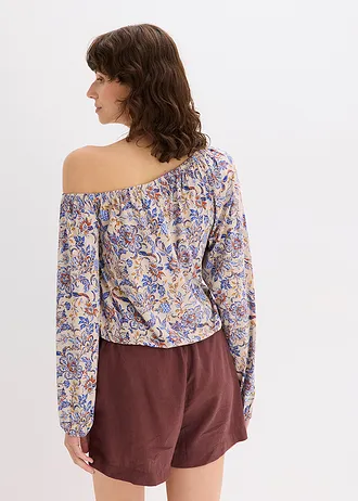 Tričko na jedno rameno • světle písková s květy • bonprix obchod