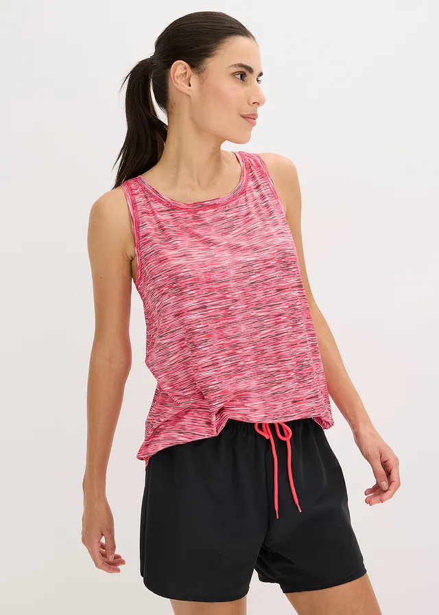 Outdoor top met racerback, sneldrogend, Kleur: paradijspink-zwart
