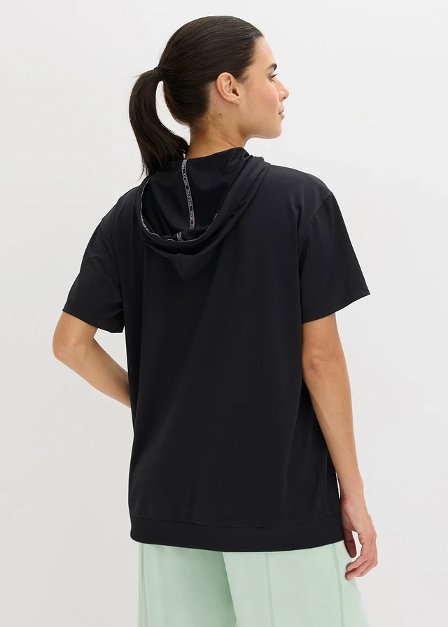 T-shirt de sport oversize avec capuche, séchage rapide, Couleur: noir