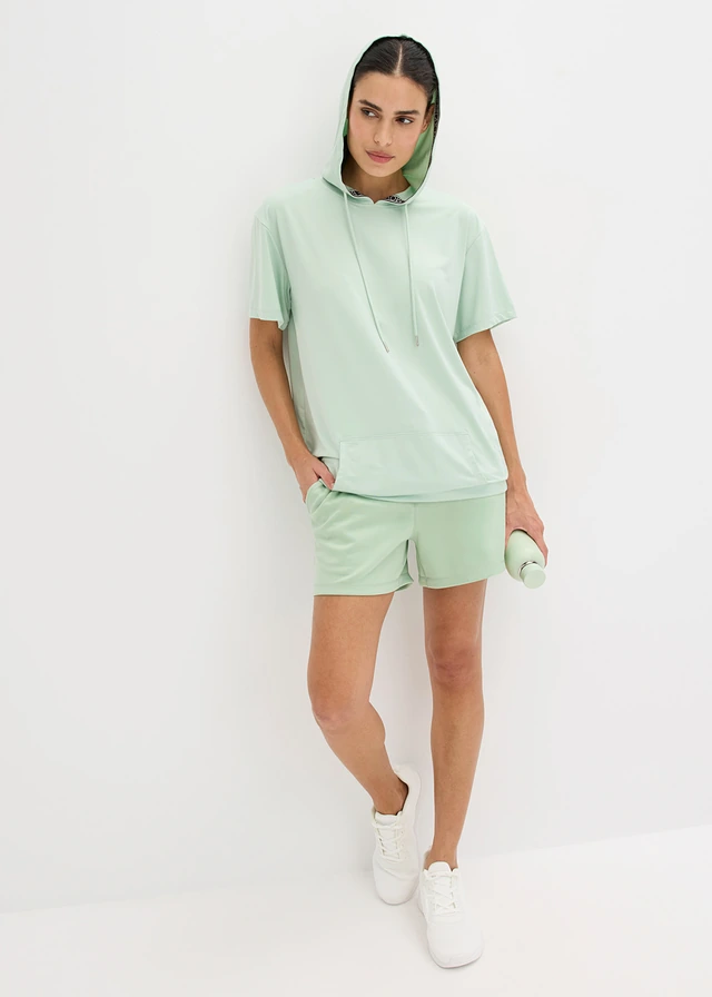 T-shirt de sport oversize avec capuche, séchage rapide, Couleur: roseau clair