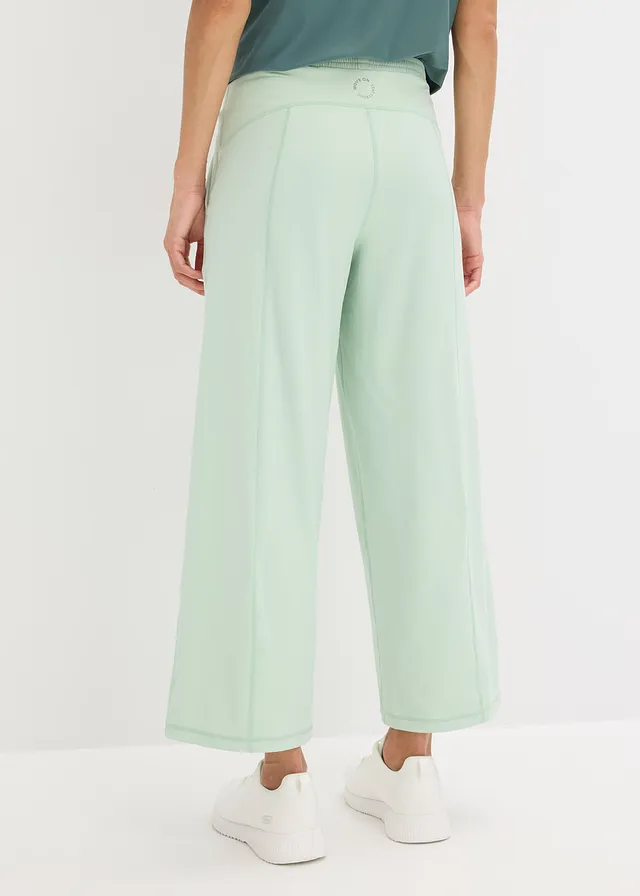 Comfort capri sportbroek met wijde pijpen, sneldrogend, Kleur: lichtrietgroen