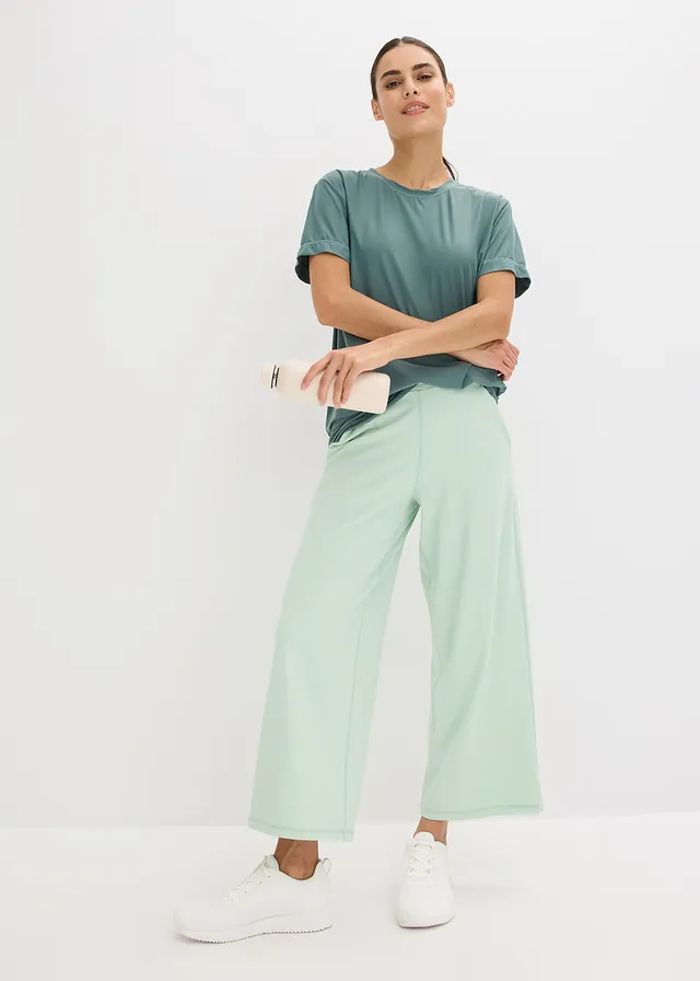 Comfort capri sportbroek met wijde pijpen, sneldrogend, Kleur: lichtrietgroen