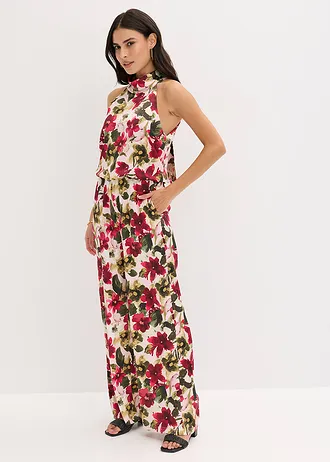 Jumpsuit van glanzend satijn, Kleur: rood gebloemd