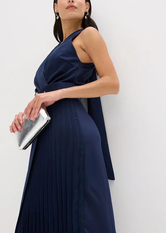 Robe midi aspect portefeuille à empiècement plissé • bleu foncé • product-page.page-title-suffix