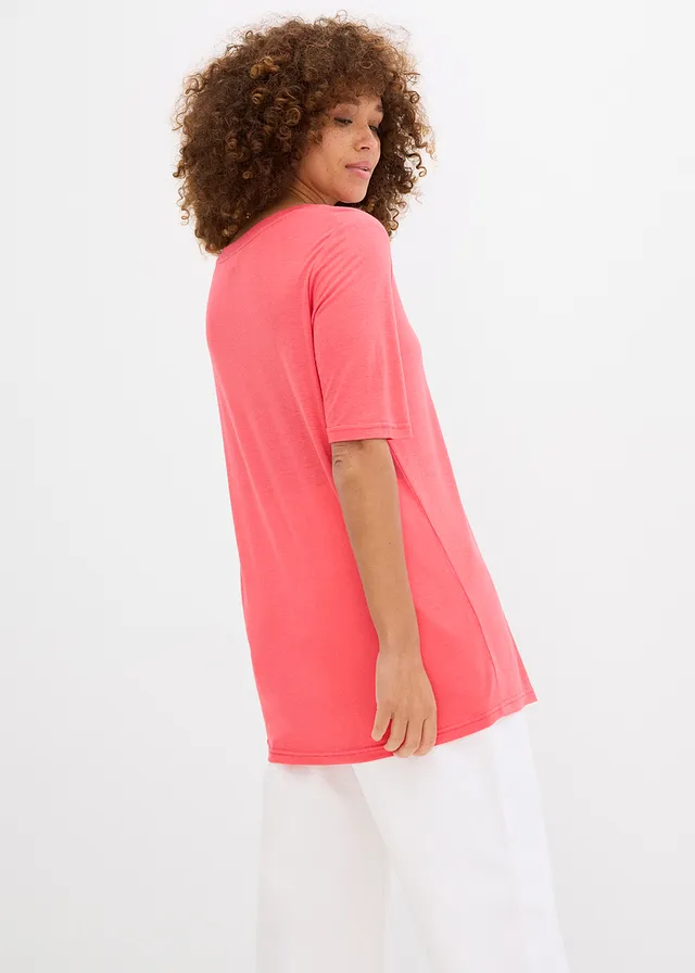 T-shirt long en viscose douce, Couleur: rose paradis