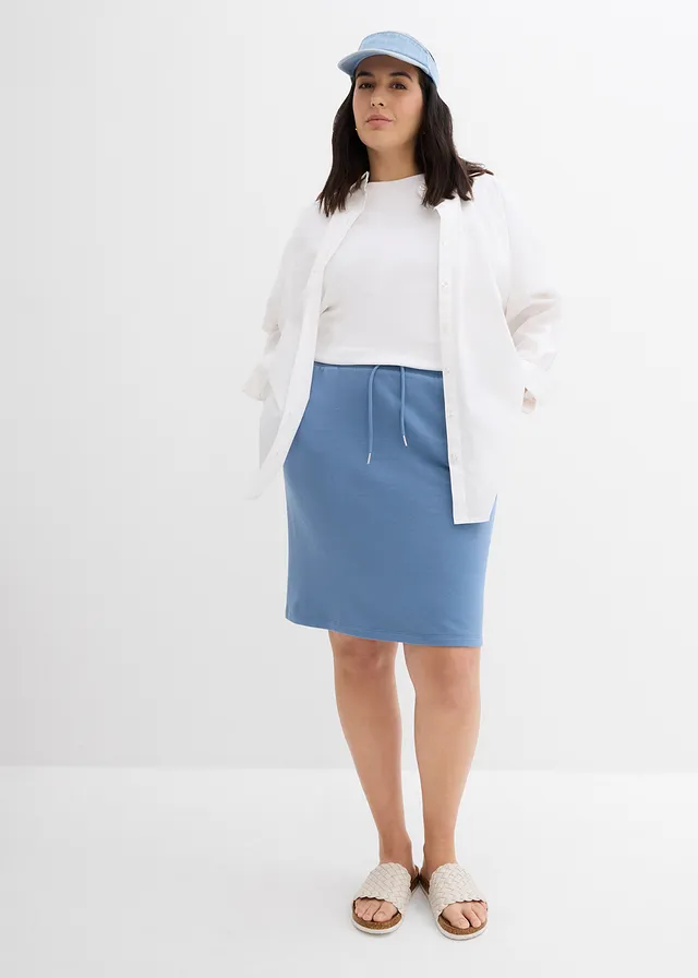 Jupe en molleton avec poches, Couleur: bleu gris