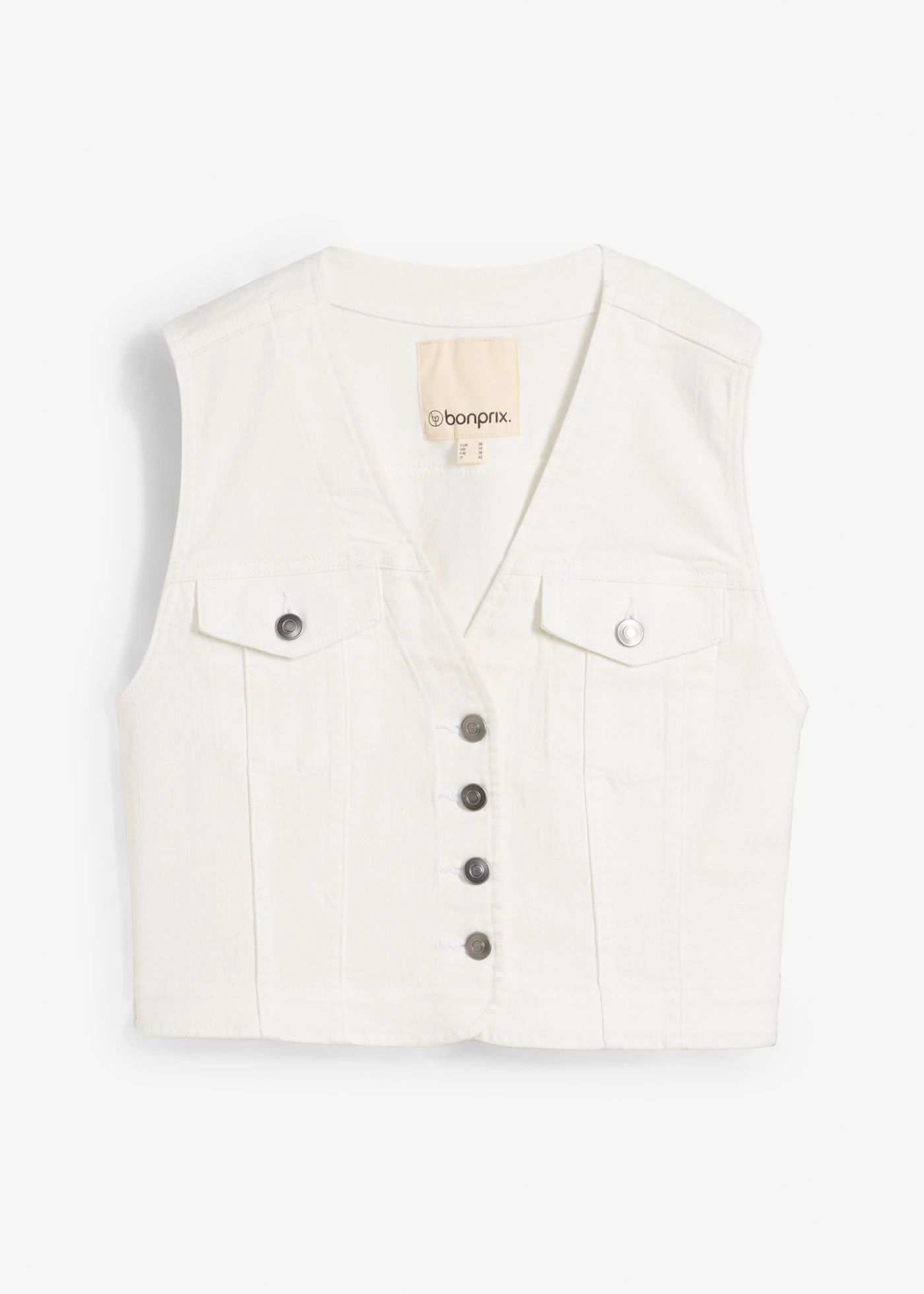Strečová džínsová vesta • biela denim • obchod bonprix
