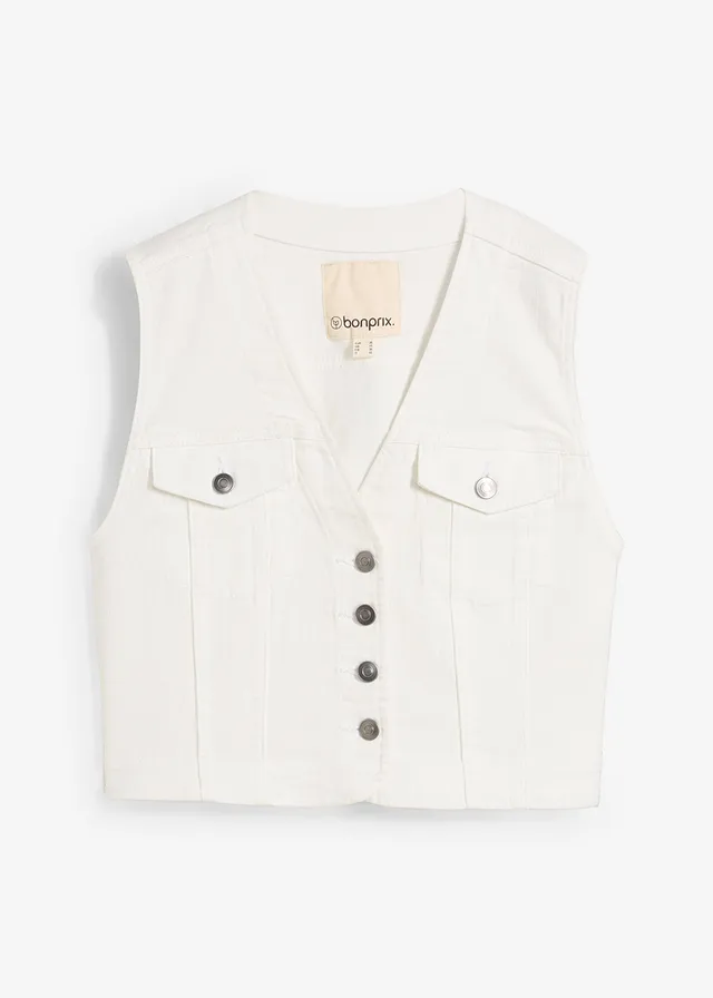 Strečová džínsová vesta • biela denim • obchod bonprix