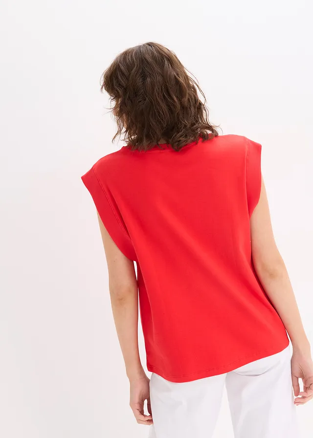 Top oversize avec mancherons en bord-côte, Couleur: fraise