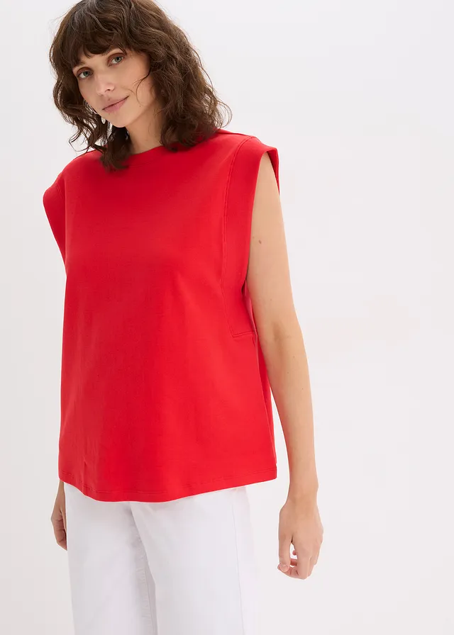 Top oversize avec mancherons en bord-côte, Couleur: fraise
