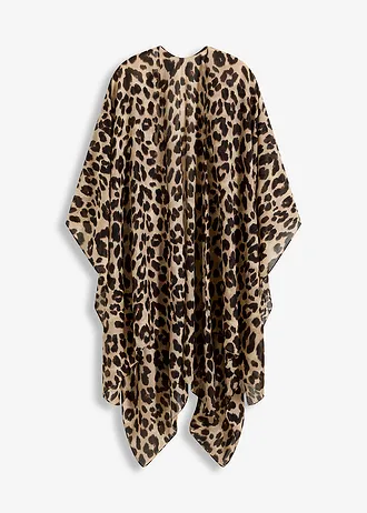 Pončo s leopardím vzorem, barva: černo-hnědá s leopardím potiskem