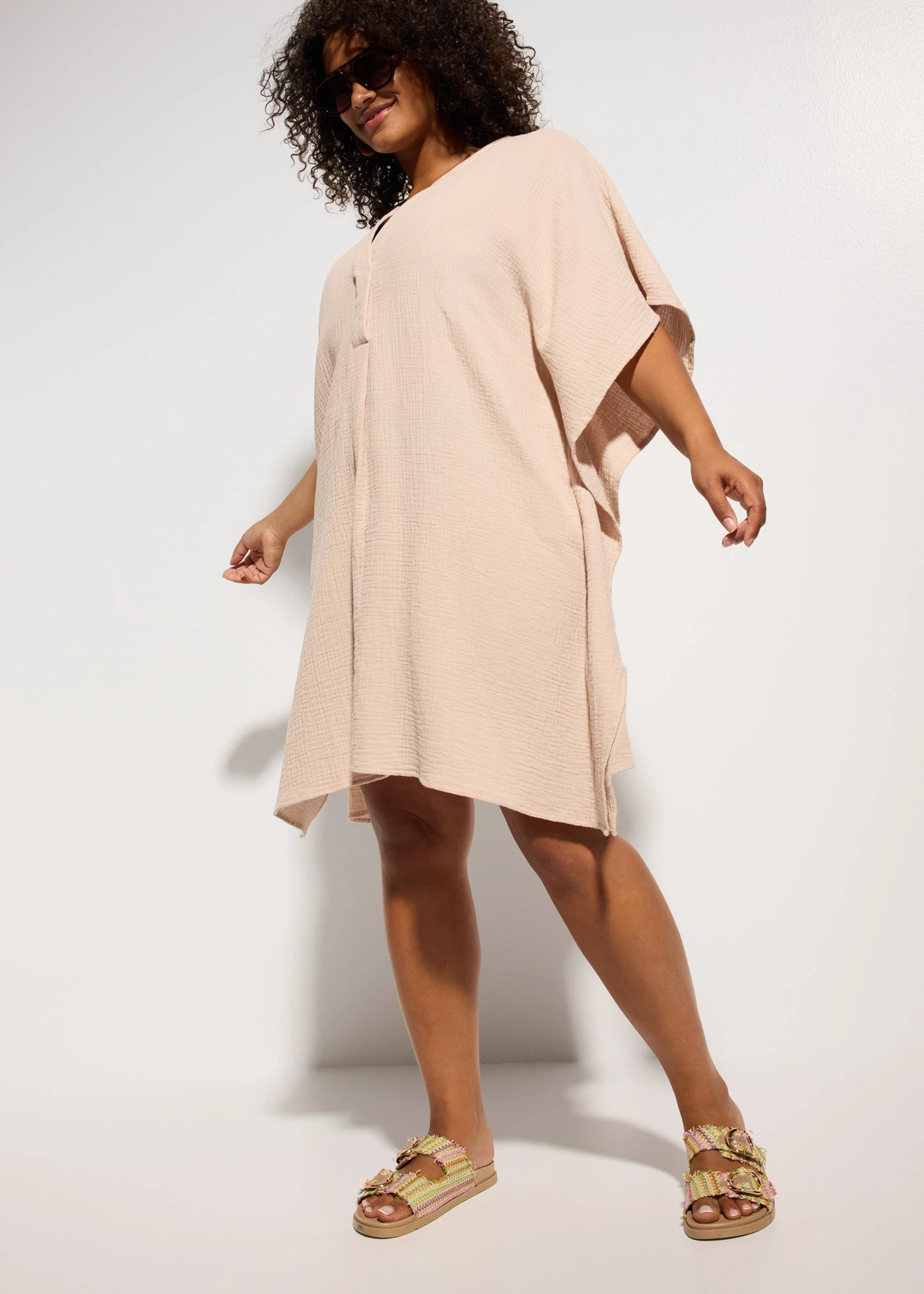 Tunique de plage en gaze de coton • beige craie • Boutique bonprix