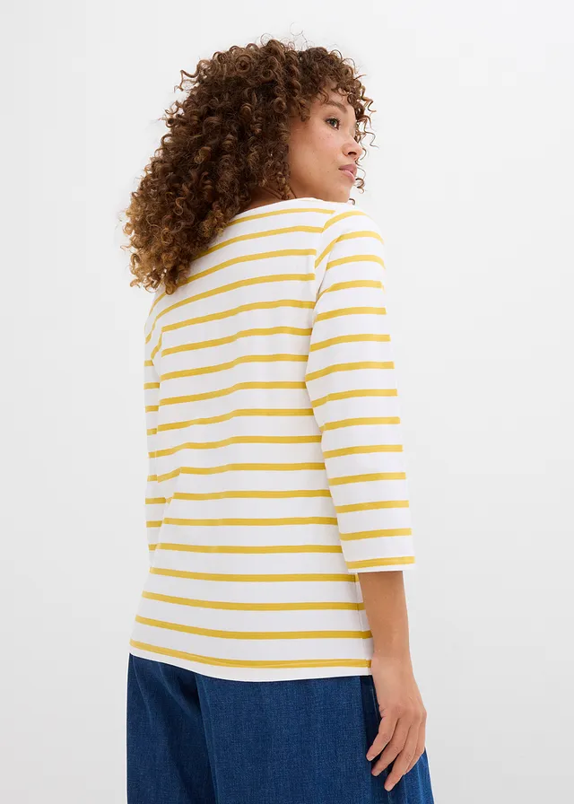 T-shirt manches longues coton • blanc-tilleul rayé • product-page.page-title-suffix