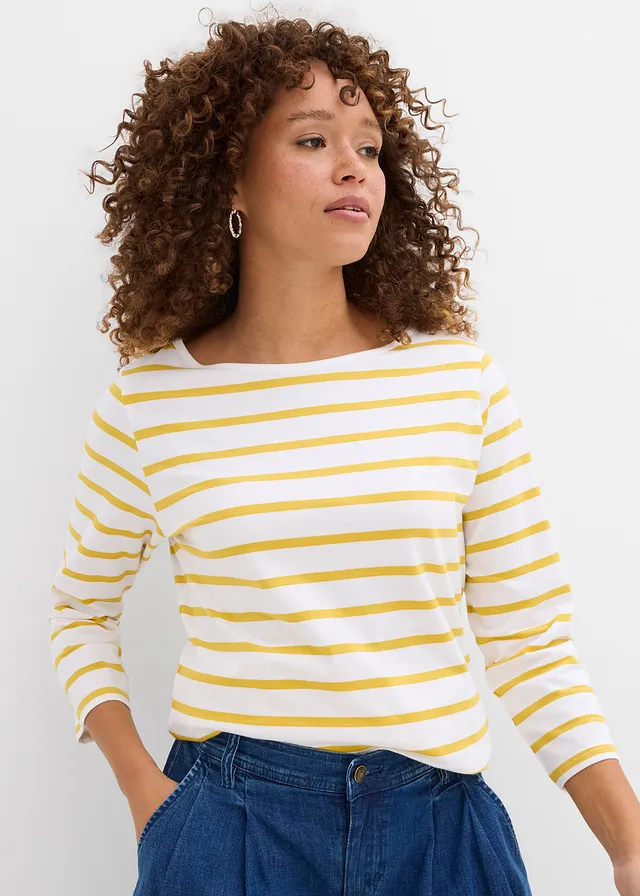 T-shirt manches longues coton • blanc-tilleul rayé • product-page.page-title-suffix