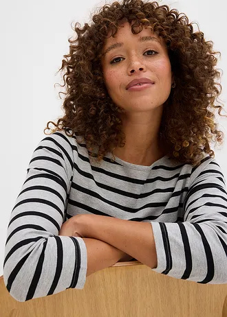 Shirt met 3/4 mouwen • lichtgrijs gemêleerd-zwart gestreept • bonprix online shop