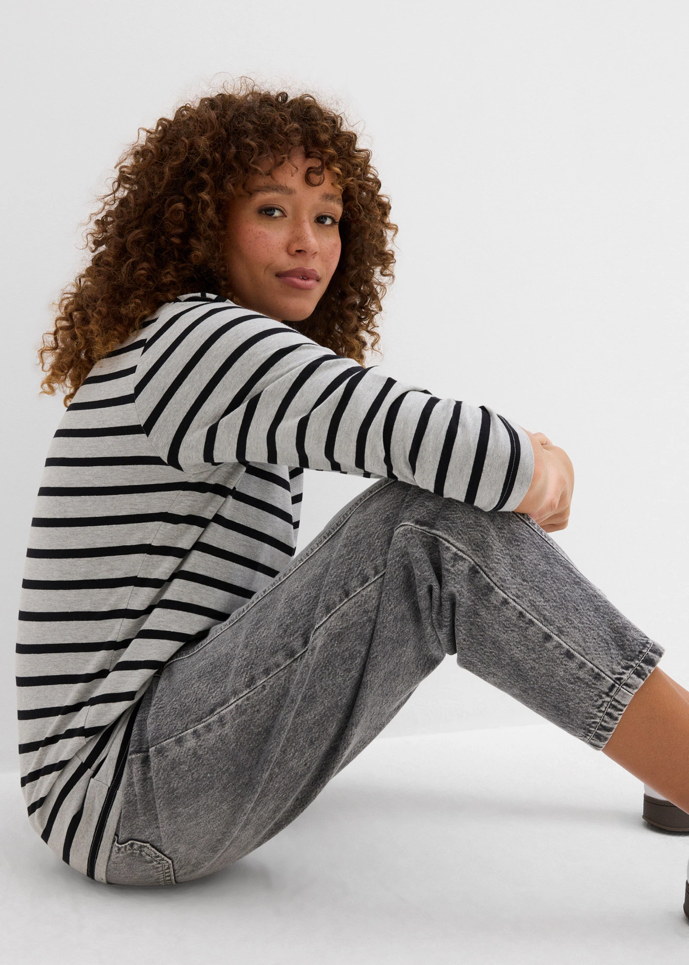 Shirt met 3/4 mouwen • lichtgrijs gemêleerd-zwart gestreept • bonprix online shop