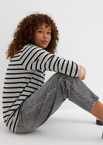 Shirt met 3/4 mouwen • lichtgrijs gemêleerd-zwart gestreept • bonprix online shop