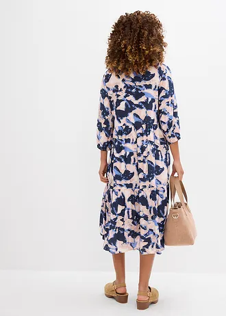 Tunikové šaty ze splývavé viskózy • nebesky modro-broskvově růžovo-tmavě modro-krémově růžovo- pudrově šeříková s potiskem • bonprix obchod