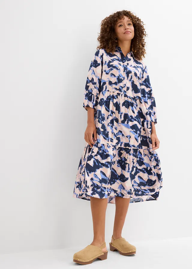 Tuniekjurk van soepele viscose • wolkenblauw-perzikroze-donkerblauw-crèmeroze-lila poudre gedessineerd • product-page.page-title-suffix